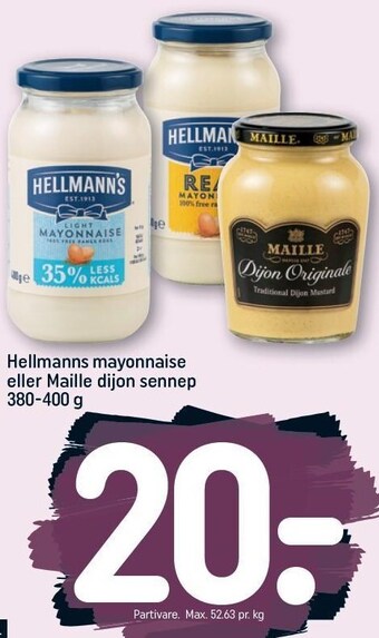 REMA 1000 Hellmanns mayonnaise eller maille dijon sennep tilbud