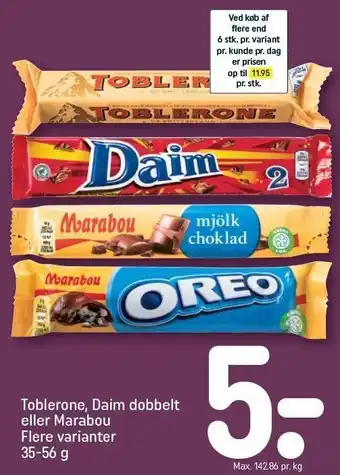 REMA 1000 Toblerone, daim dobbelt eller marabou tilbud