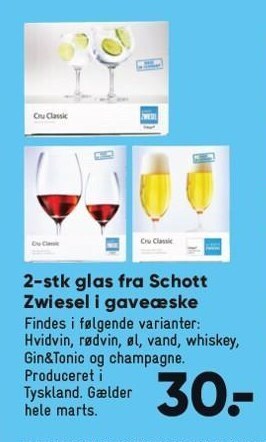 Bilka 2-stk glas fra schott zwiesel i gaveæske tilbud