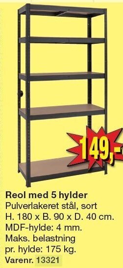 Harald Nyborg Reol med 5 hylder tilbud