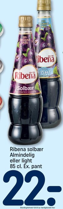 REMA 1000 Ribena solbær almindelig eller light tilbud