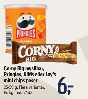 Føtex Corny big myslibar, pringles, kims eller lay's mini chips poser tilbud