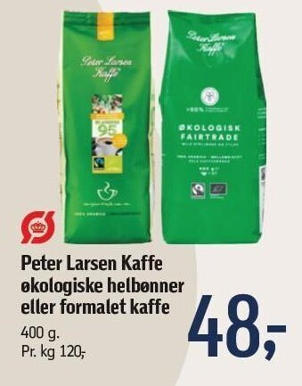 Peter larsen kaffe økologiske helbønner eller formalet kaffe