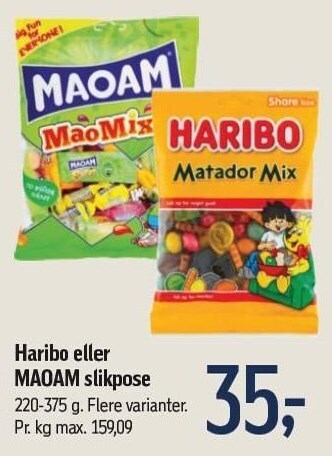 Føtex Haribo eller maoam slikpose tilbud