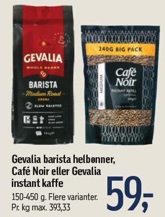 Føtex Gevalia barista helbønner, café noir eller gevalia instant kaffe tilbud