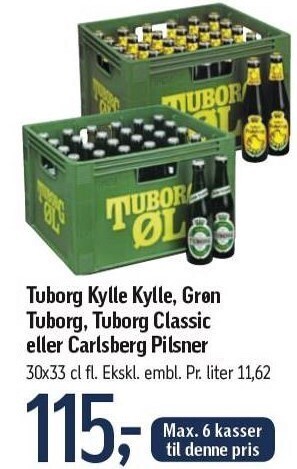 Føtex Tuborg kylle kylle, grøn tuborg, tuborg classic eller carlsberg pilsner tilbud