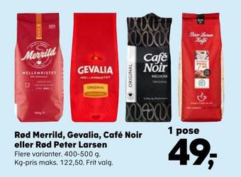 Kvickly Rød merrild, gevalia, café noir eller rød peter larsen tilbud