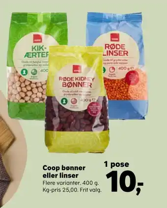 Kvickly Coop bønner eller linser tilbud