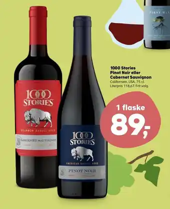 SuperBrugsen 1000 stories pinot noir eller cabernet sauvignon tilbud