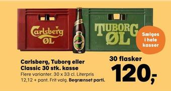 Kvickly Carlsberg, tuborg eller classic 30 stk. kasse tilbud