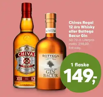 SuperBrugsen Chivas regal 12 års whisky eller bottega bacur gin tilbud