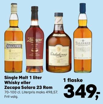 SuperBrugsen Single malt 1 liter whisky eller zacapa solara 23 rom tilbud