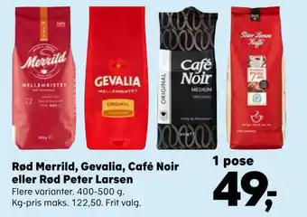 SuperBrugsen Rød merrild, gevalia, café noir eller rød peter larsen tilbud
