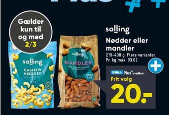 Bilka Nødder eller mandler tilbud
