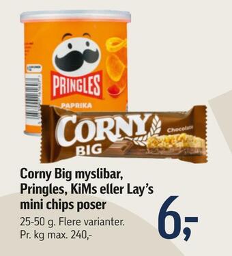 Corny big myslibar, pringles, kims eller lay's mini chips poser