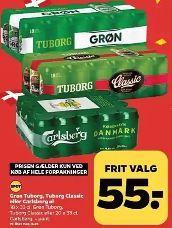 Netto Grøn tuborg, tuborg classic el. carlsberg øl tilbud