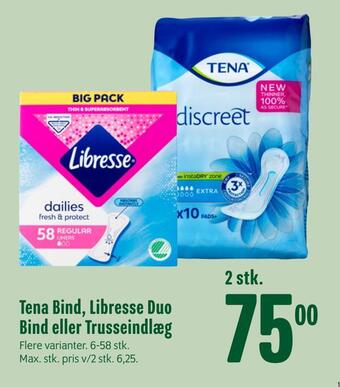 Min Købmand Tena bind, libresse duo bind eller trusseindlæg tilbud