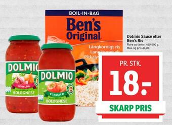 SPAR Dolmio sauce eller ben's ris tilbud