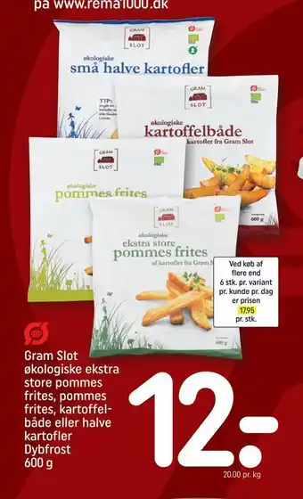 REMA 1000 Gram slot økologiske ekstra store pommes frites, pommes frites, kartoffel både eller halve kartofler tilbud