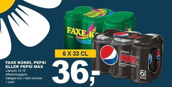 Let-Køb Faxe kondi, pepsi eller pepsi max tilbud