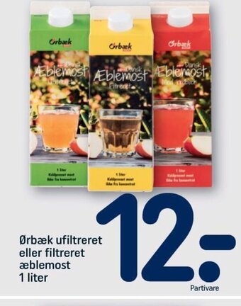 REMA 1000 Ørbæk Ufiltreret eller Filtreret Æblemost 1 Liter tilbud