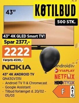 Power 43" 4k android tv tilbud