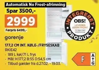 Power 177,2 cm int. køle-/fryseskab tilbud