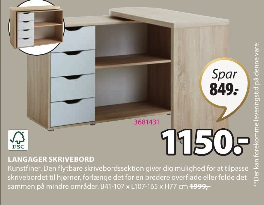 Langager Skrivebord tilbud hos JYSK