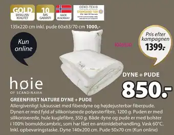 JYSK Greenfirst Nature Dyne + Pude tilbud