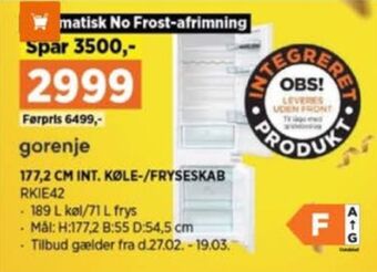 Power Gorenje køle/fryseskab tilbud