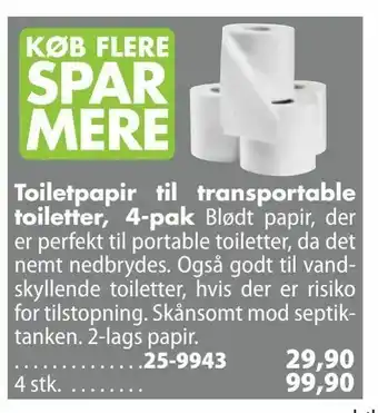 Toiletpapir til transportable toiletter, 4-pak