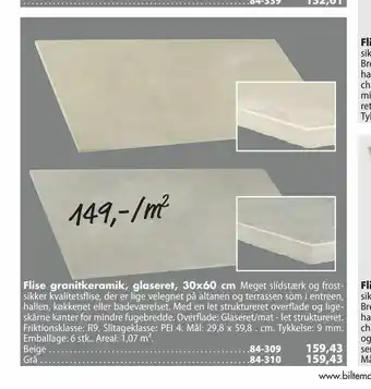 Biltema Flise granitkeramik, glaseret, 30x60 cm tilbud