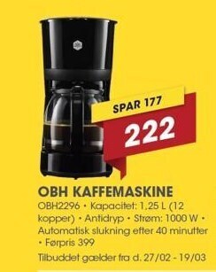 Punkt1 Obh kaffemaskine tilbud
