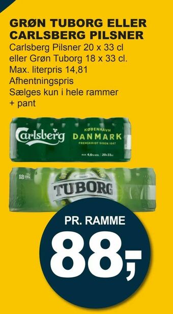 Let-Køb Grøn tuborg eller carlsberg pilsner tilbud