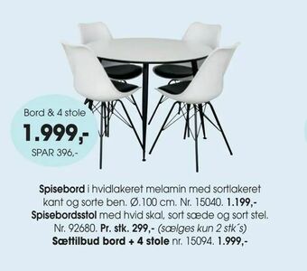 Daells Bolighus Sættilbud bord + 4 stole tilbud