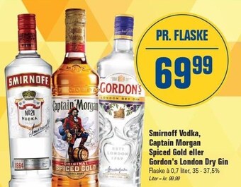 Otto Duborg Smirnoff vodka, captain morgan spiced gold eller gordon's london dry gin tilbud