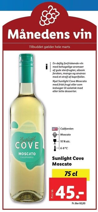 Lidl Sunlight cove moscato tilbud