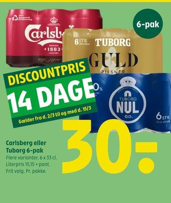 Coop 365 Carlsberg eller tuborg 6-pak tilbud