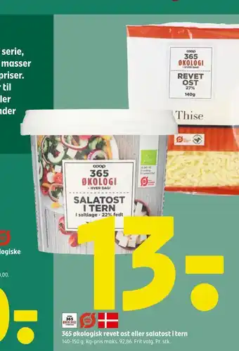 Coop 365 365 økologisk revet ost eller salatost i tern tilbud