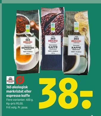 Coop 365 365 økologisk mørkristet eller espresso kaffe tilbud