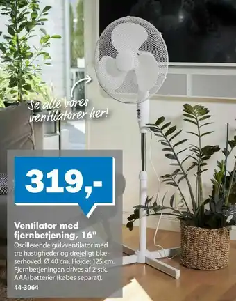 Ventilator med fjernbetjening, 16"