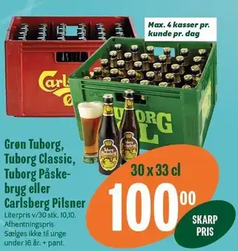 Min Købmand Grøn tuborg, tuborg classic, tuborg påskebryg el. carlsberg pilsner tilbud