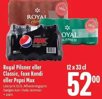 Min Købmand Royal pilsner el. classic, faxe kondi el. pepsi max tilbud