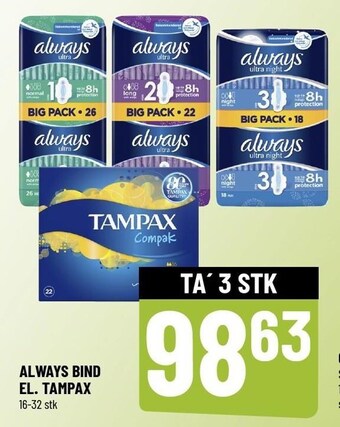 Løvbjerg Always bind el. tampax tilbud