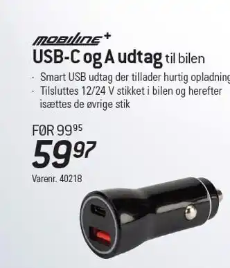 Mobiline+ usb-c og a udtag til bilen
