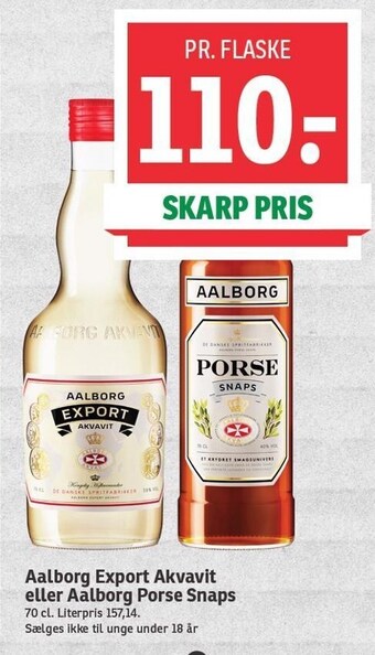 SPAR Aalborg export akvavit eller aalborg porse snaps tilbud