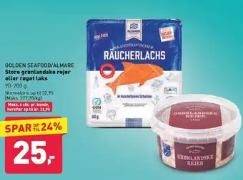 ALDI Golden seafood/almare store grønlandske rejer eller røget laks tilbud
