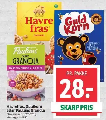 SPAR Havrefras, guldkorn eller paulúns granola tilbud