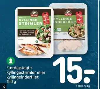 REMA 1000 Færdigstegte Kyllingestrimler eller Kyllingeinderfilet 150g tilbud
