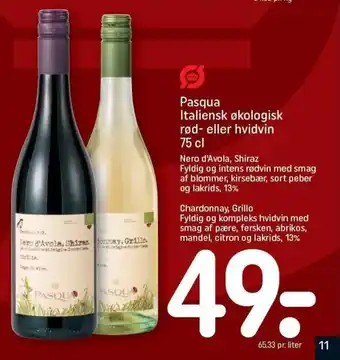 REMA 1000 Pasqua Italiensk økologisk Rød-eller Hvidvin 75cl tilbud